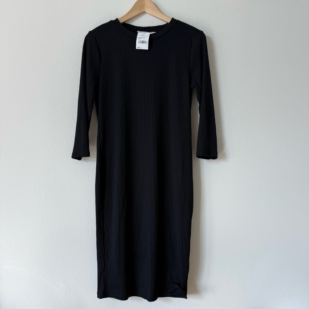 Lush Nordstrom Black Ribbed 3/4 Sleeve Mini Dress L - Picture 3 of 13